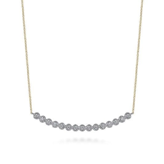 14K White and Yellow Gold Diamond Bar Necklace