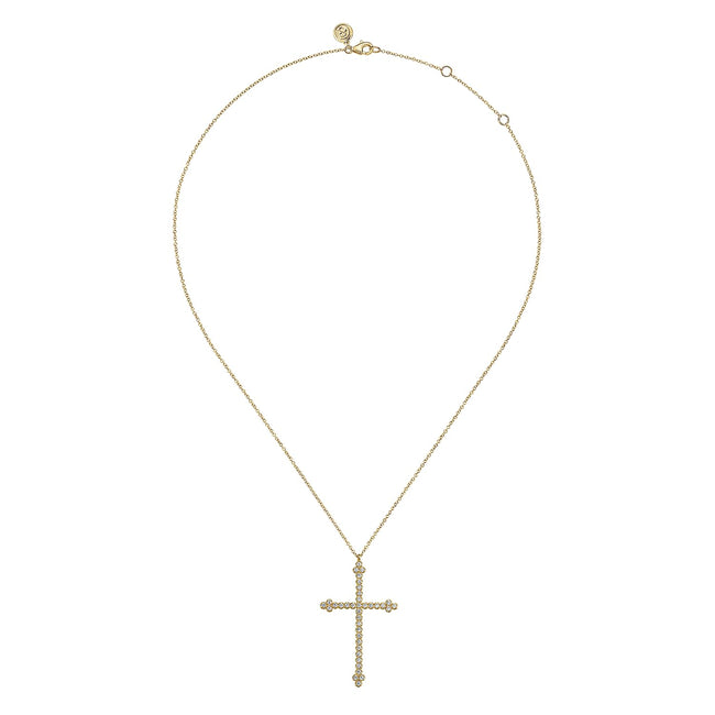 14K Yellow Gold Diamond Cross Pendant Necklace