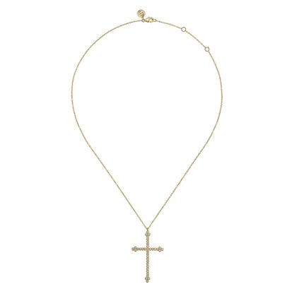 14K Yellow Gold Diamond Cross Pendant Necklace