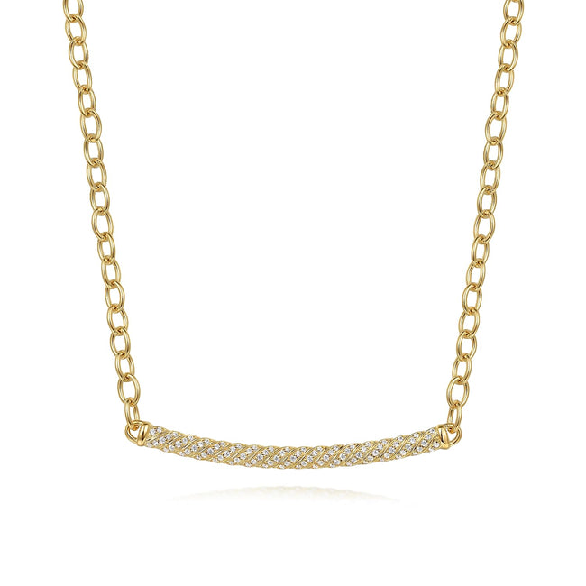 14K Yellow Gold Rope Diamond Bar Necklace