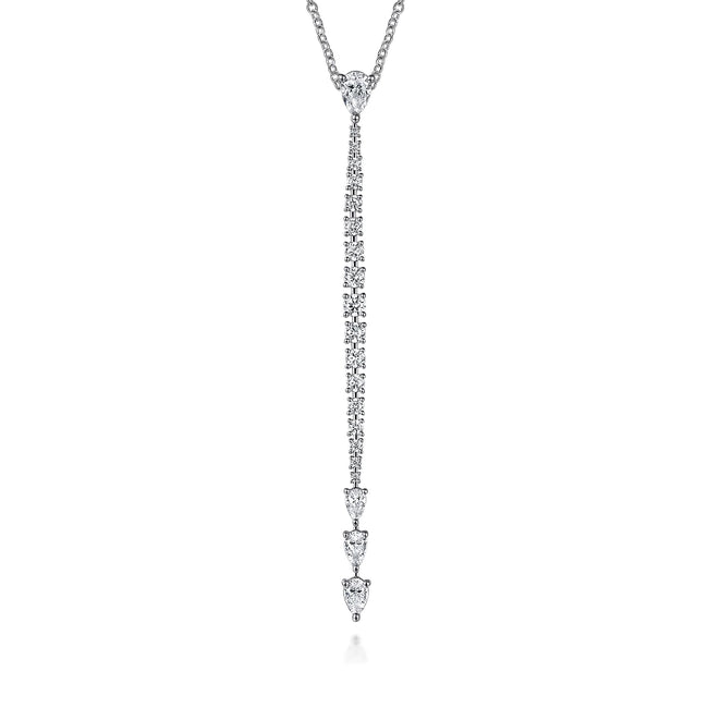 18K White Gold Diamond Vertical Bar Pendant Necklace
