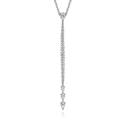 18K White Gold Diamond Vertical Bar Pendant Necklace