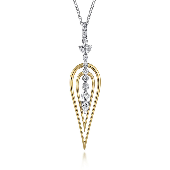 18K White and Yellow Gold Diamond Drop Pendant Necklace