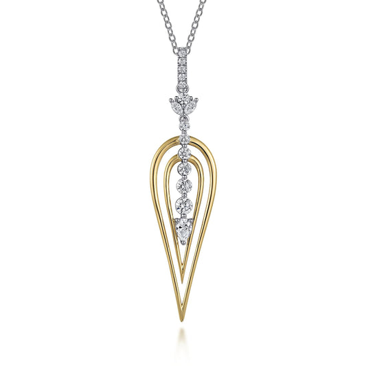 18K White and Yellow Gold Diamond Drop Pendant Necklace