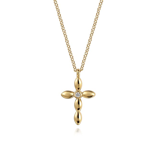 14K Yellow Gold Diamond Cross Necklace