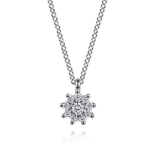 14K White Gold White Sapphire Cluster Pendant Necklace