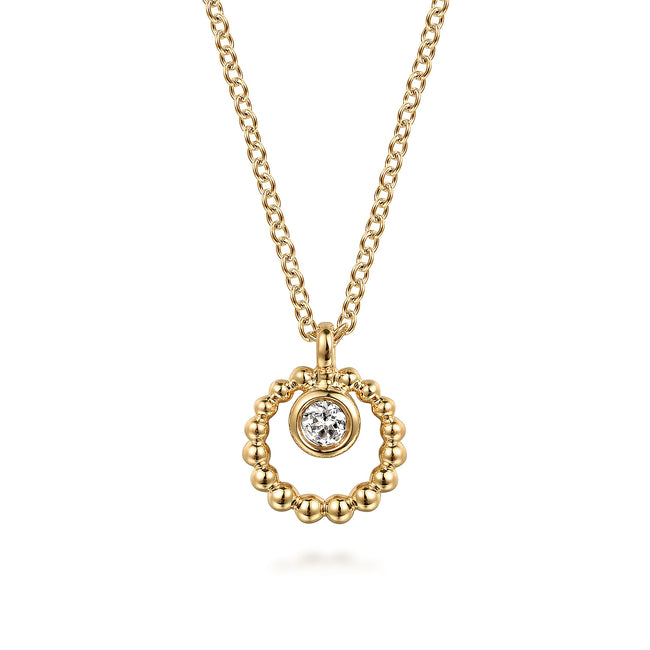 14K Yellow Gold Bujukan and White Sapphire Pendant Necklace