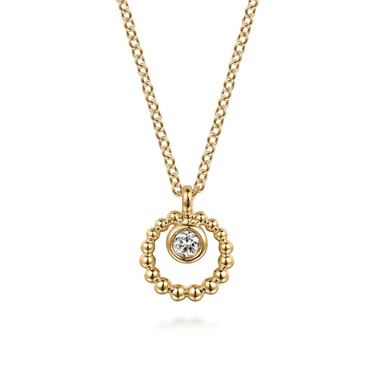 14K Yellow Gold Bujukan and White Sapphire Pendant Necklace