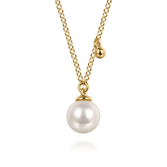 14K Yellow Gold Pearl Drop Necklace