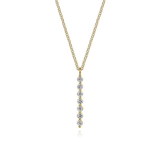14K Yellow Gold White Sapphire Bar Necklace