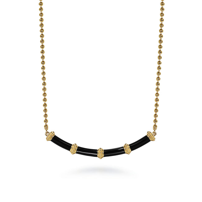 14K Yellow Gold Bujukan Bar Necklace with Black Enamel