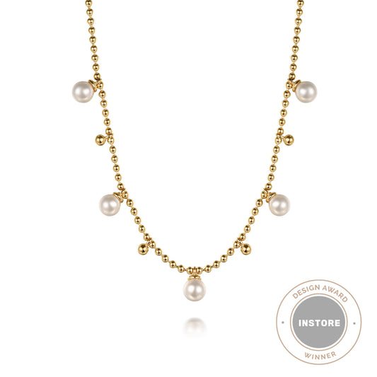 14K Yellow Gold Bujukan Beads and Pearl Droplet Necklace