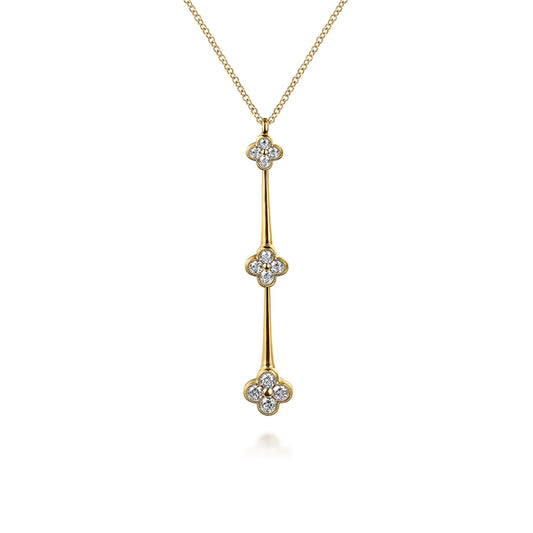 14K Yellow Gold Graduating Diamond Cluster Vertical Bar Necklace