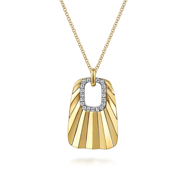 14K White & Yellow Gold Diamond and Diamond Cut Pendant Drop Necklace