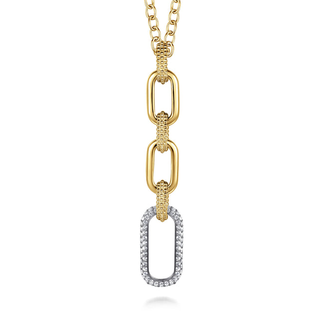 14K Yellow Gold Bujukan and Diamond Link Pendant Drop Necklace