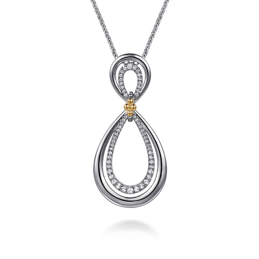 925 Sterling Silver and 14K Yellow Gold Bujukan White Sapphire Teardrop Necklace