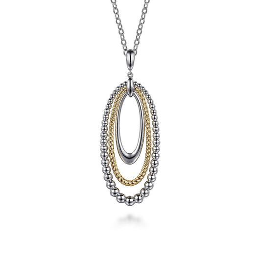 925 Sterling Silver and 14K Yellow Gold Bujukan Rope Circle Pendant Necklace