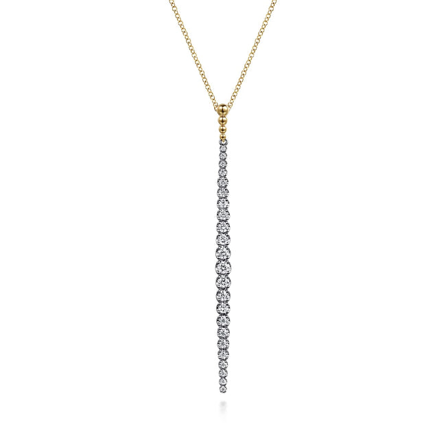 14K White&Yellow Gold Bujukan Diamond Bar Pendant Necklace
