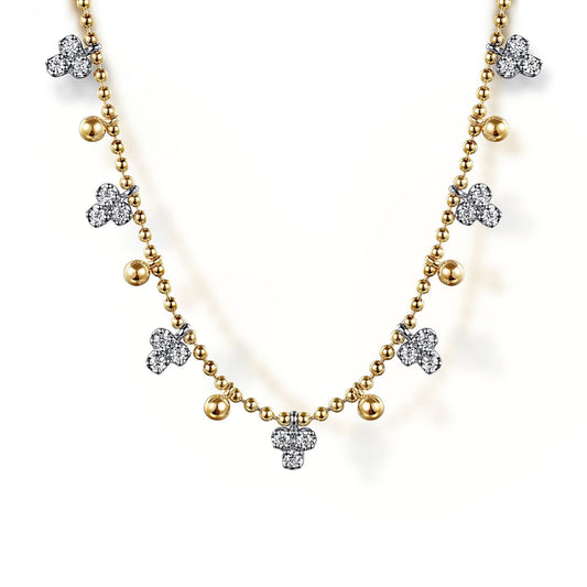 14K White & Yellow Gold Bujukan Beads and Diamond Droplet Necklace