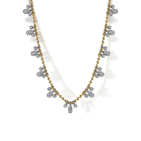 14K White & Yellow Gold Bujukan Diamond Droplet Necklace