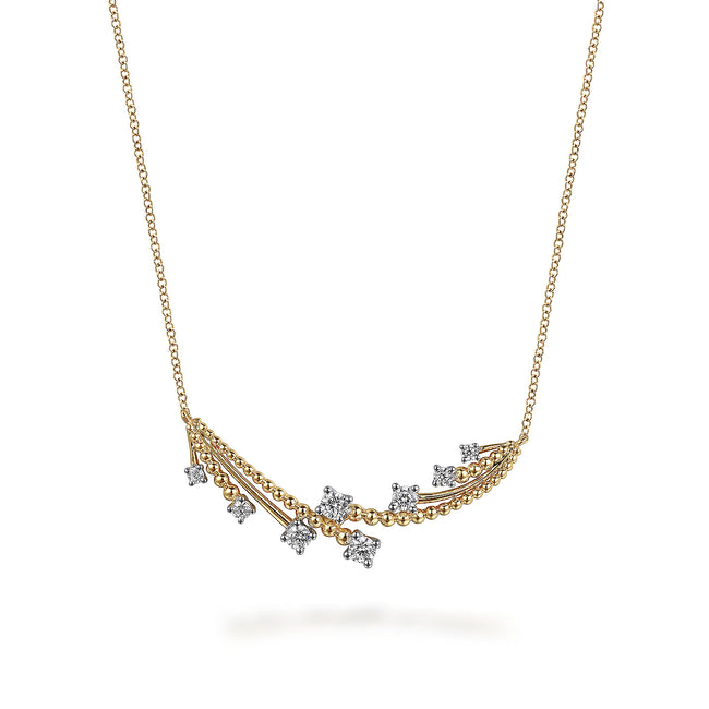 14K White & Yellow Gold Bujukan and Diamond Bar Necklace