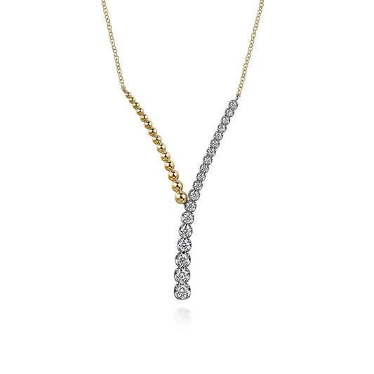 14K White & Yellow Gold Bujukan Beads and Diamond Y Necklace