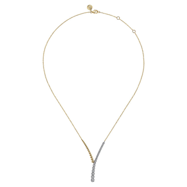 14K White & Yellow Gold Bujukan Beads and Diamond Y Necklace