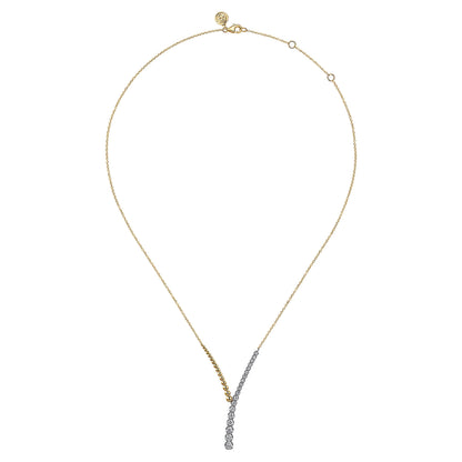 14K White & Yellow Gold Bujukan Beads and Diamond Y Necklace