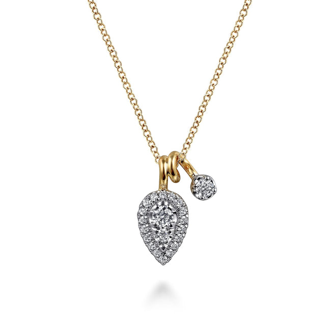 14K White & Yellow Gold Double Diamond Pendant Necklace