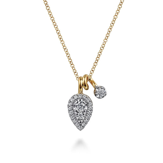 14K White & Yellow Gold Double Diamond Pendant Necklace