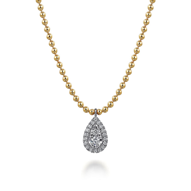 14K White & Yellow Gold Bujukan Diamond Teardrop Pendant Necklace