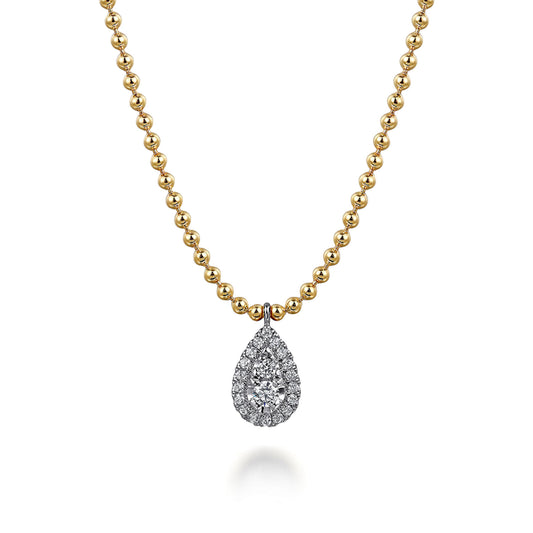 14K White & Yellow Gold Bujukan Diamond Teardrop Pendant Necklace