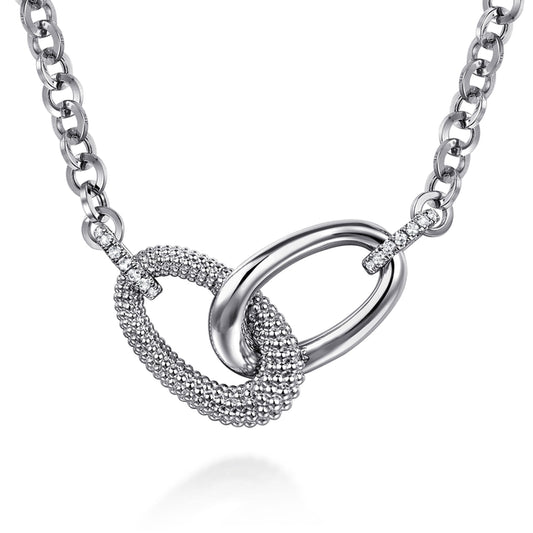 925 Sterling Silver Bujukan and White Sapphire Link Chain Necklace
