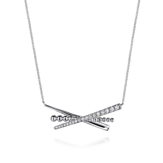 925 Sterling Silver Bujukan and White Sapphire Cris Cross Bar Necklace
