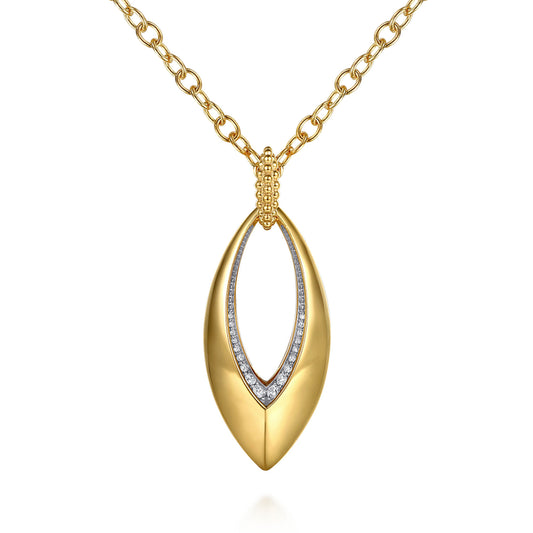 14K Yellow Gold Bujukan and Diamond Marquise Pendant Necklace