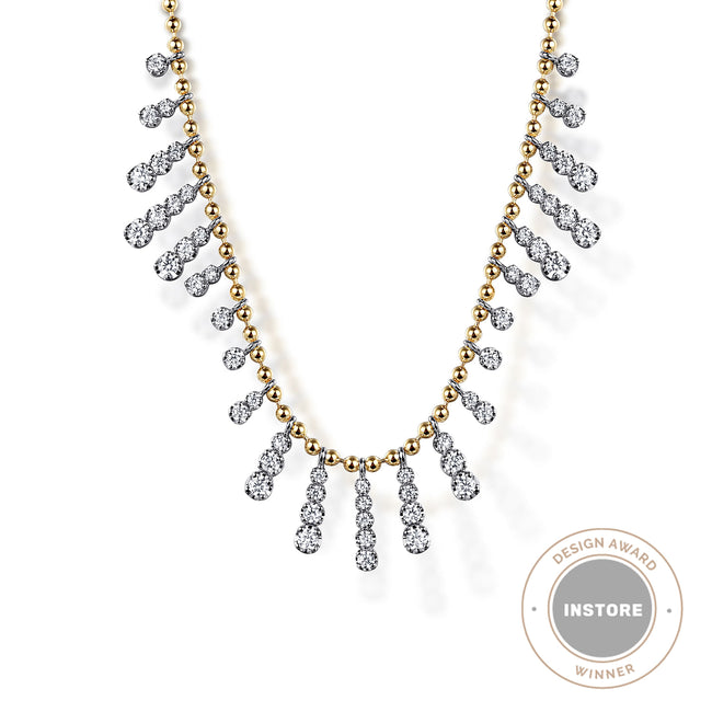 14K White & Yellow Gold Graduating Diamond Droplet Necklace
