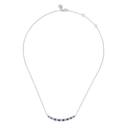 14K White Gold Diamond and Sapphire Bar Necklace