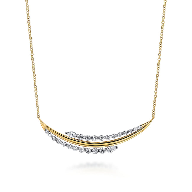 18K White & Yellow Gold Graduating Diamond Bar Necklace