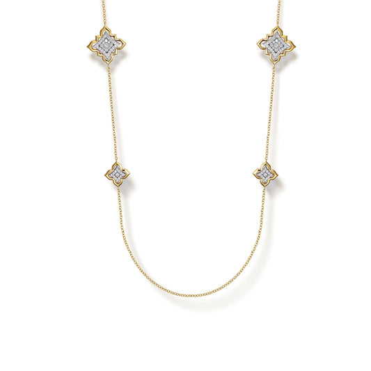 18K White & Yellow Gold Diamond Floral Station Necklace