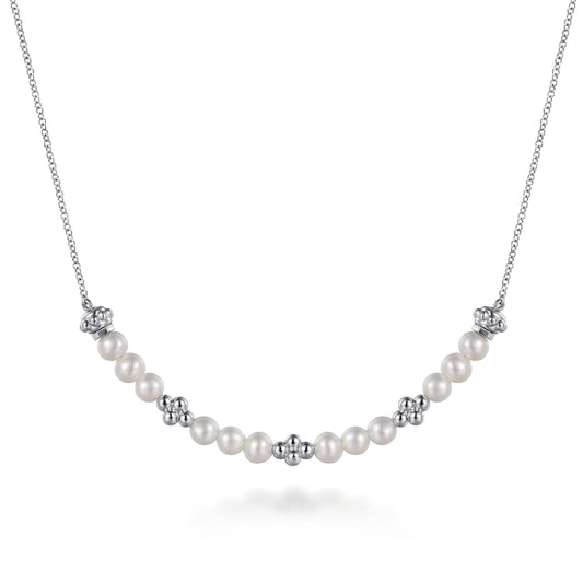 925 Sterling Silver Bujukan Pearl Station Necklace