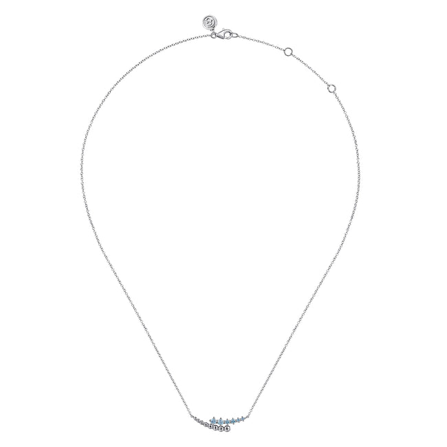 925 Sterling Silver Bujukan and Blue Topaz Bypass Bar Necklace