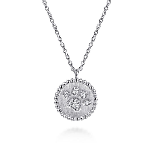 925 Sterling Silver Diamond Bujukan Paw Print Medallion Pendant Necklace