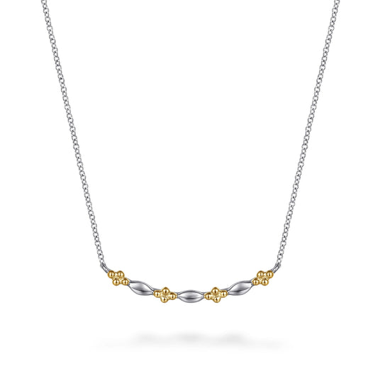 14K Yellow Gold & 925 Sterling Silver Bujukan Two Tone Bar Necklace