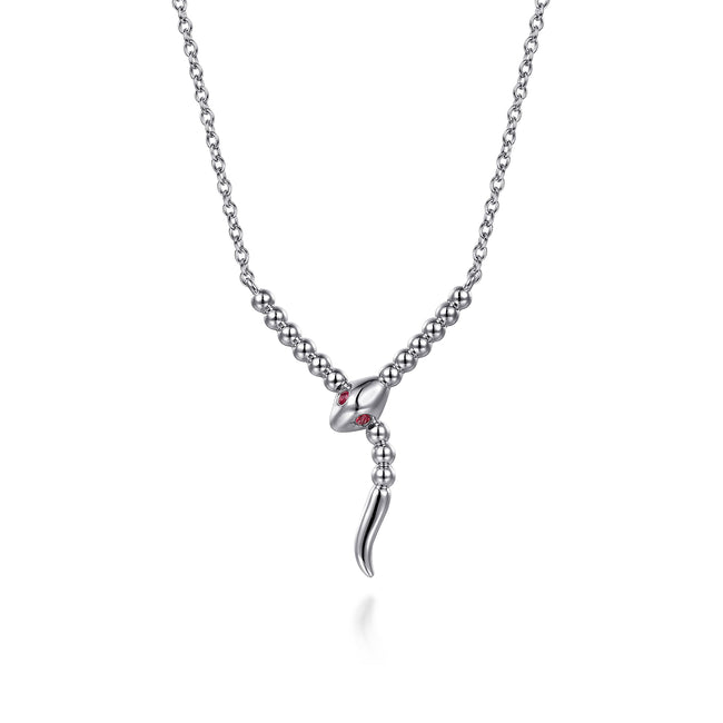 925 Sterling Silver Snake Bujukan Ruby Y Necklace