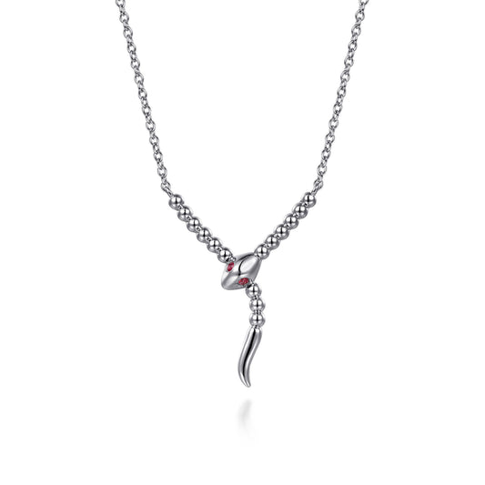 925 Sterling Silver Snake Bujukan Ruby Y Necklace