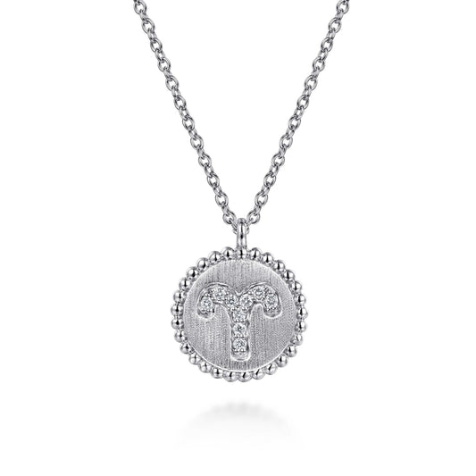 925 Sterling Silver Diamond Bujukan Aries (Mar 21 - Apr 19)Zodiac Pendant Necklace