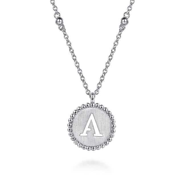 925 Sterling Silver Bujukan Punch out Initial A Medallion Pendant Necklace