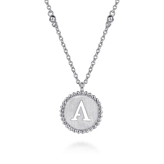 925 Sterling Silver Bujukan Punch out Initial A Medallion Pendant Necklace