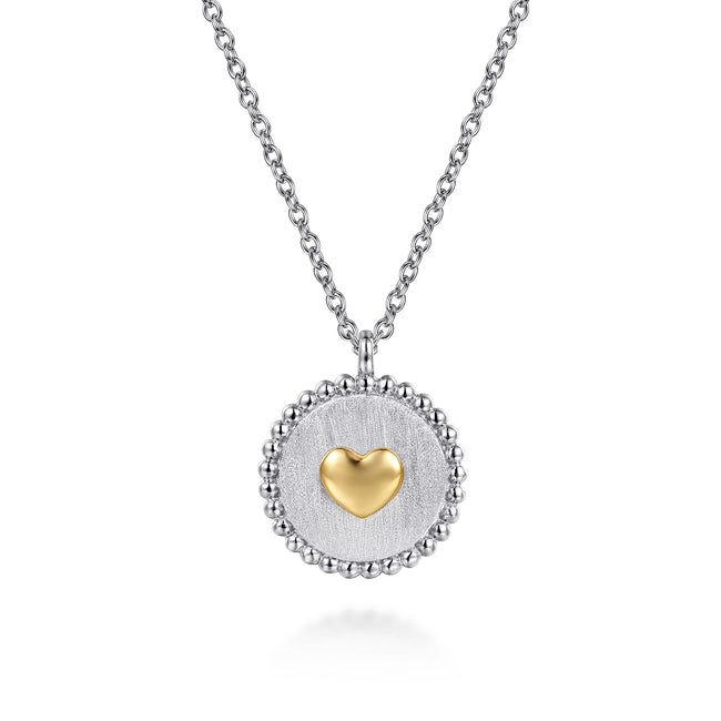 14K Yellow Gold & 925 Sterling Silver Bujukan Heart Medallion Pendant Necklace