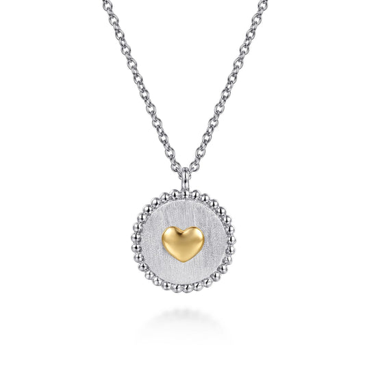 14K Yellow Gold & 925 Sterling Silver Bujukan Heart Medallion Pendant Necklace